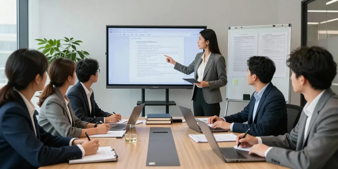 Legal professionals collaborating effectively in a modern office setting, showcasing such a good point about teamwork in law.