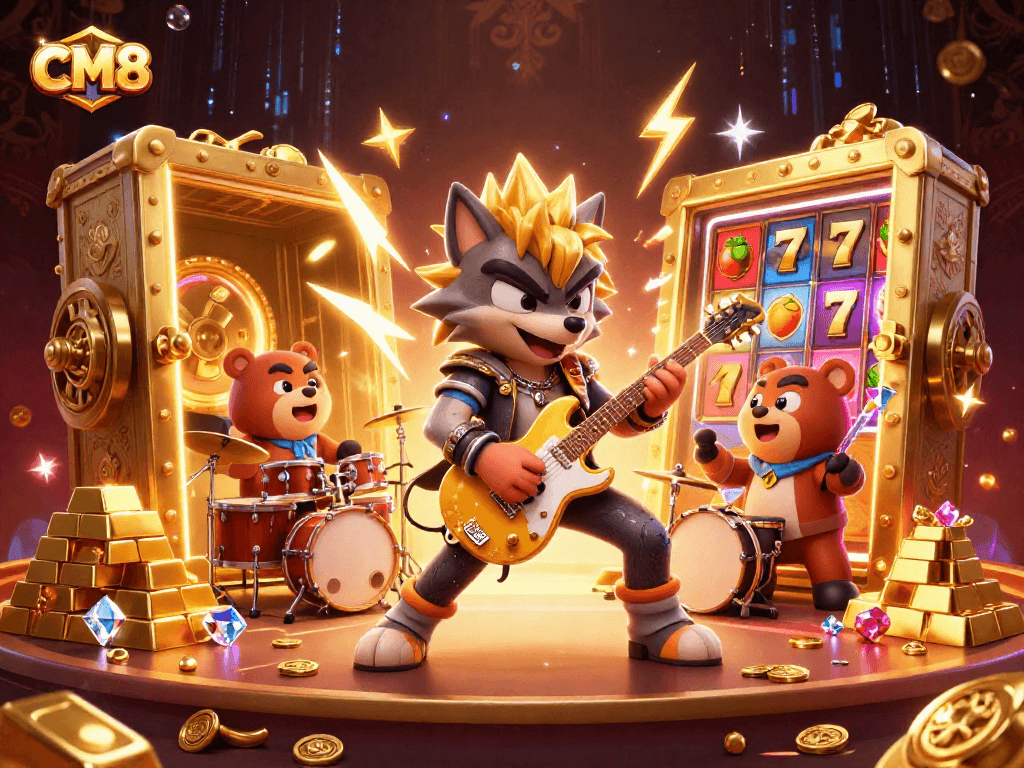 Join CM8's thrilling wins as a wolf rock star and bear drummer rock the casino stage