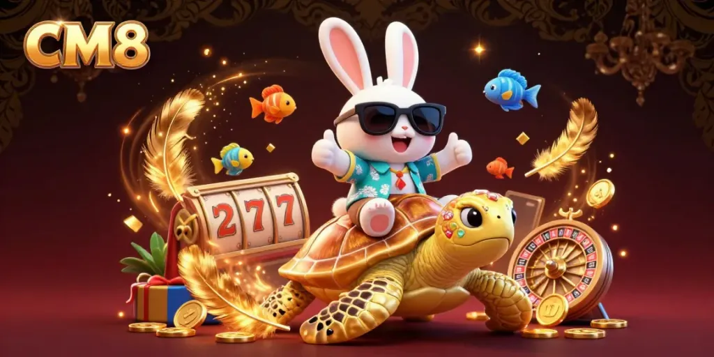 Win big with CM8 as the lucky rabbit and golden turtle explore thrilling gaming adventures.
