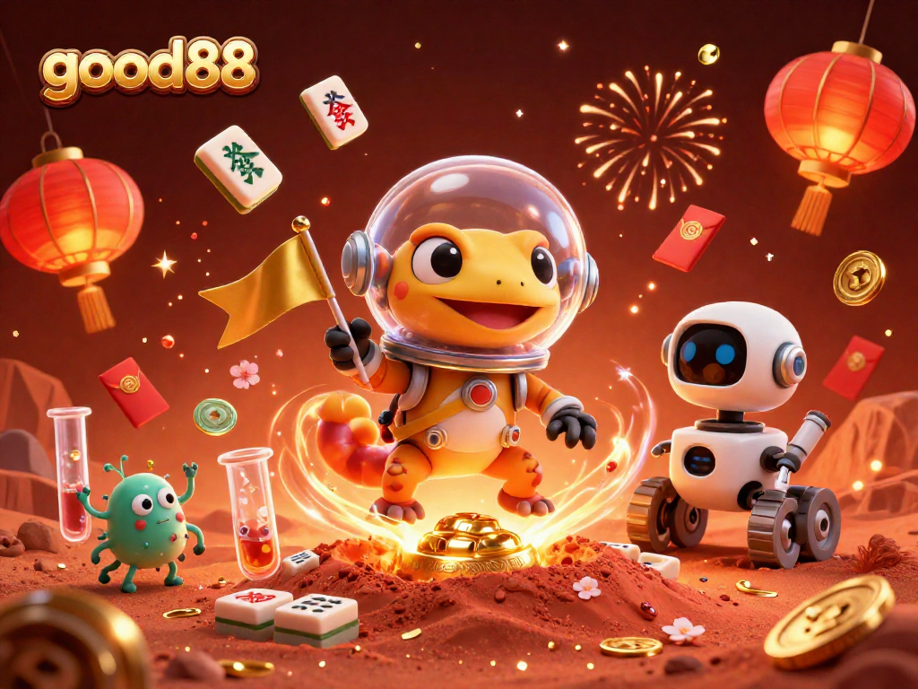 Engage in thrilling adventures with good88 at a vibrant alien casino environment.