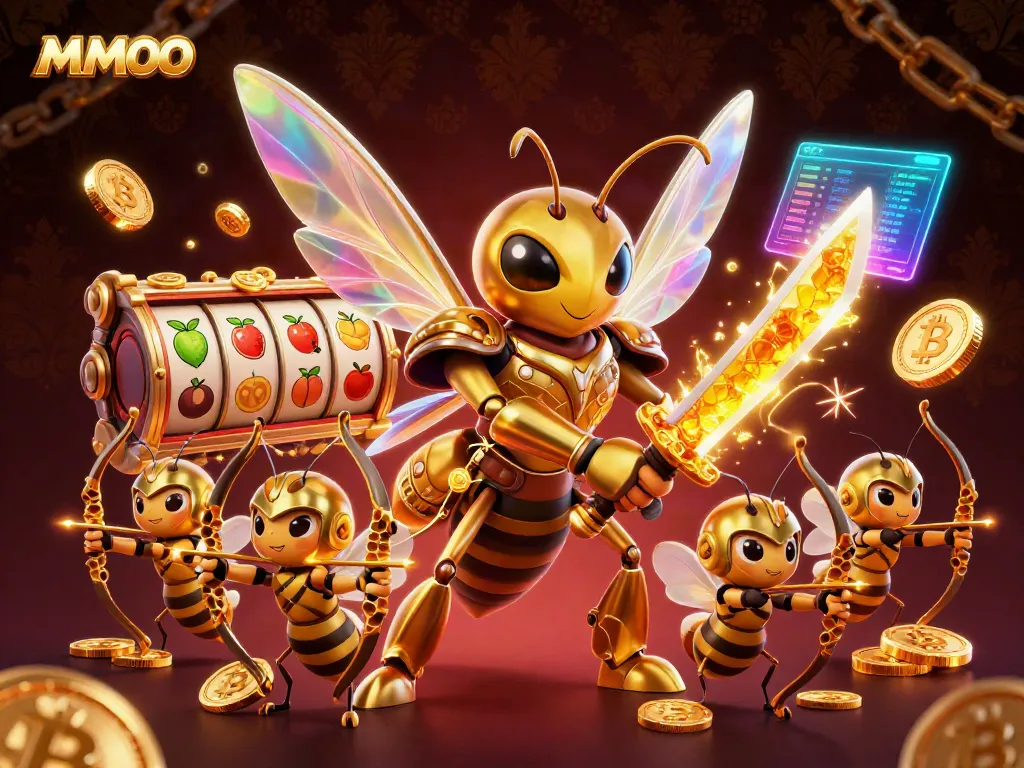 Experience the excitement of MMOO with a samurai hornet and game elements in a dynamic casino scene.