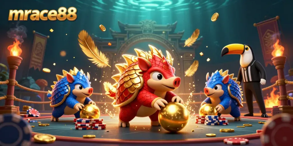 Experience exciting gaming at mrace88 with vibrant casino battles featuring rival pangolins.