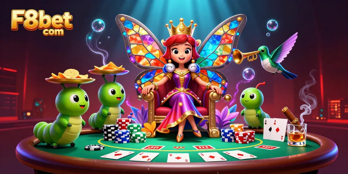 Engage with F8bet com through exciting poker scenes featuring a queen and vibrant game elements.