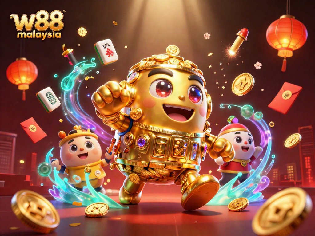 Experience the thrill of w88 Malaysia with golden golem characters and festive casino elements