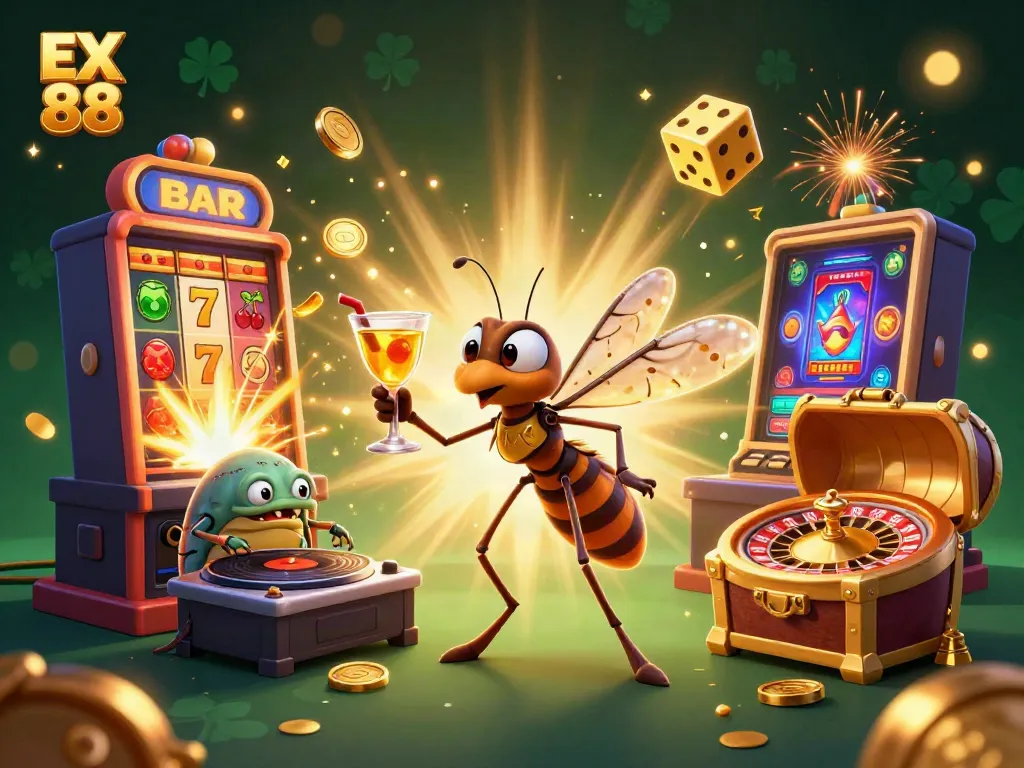 Experience the excitement of EX 88 with a vibrant casino scene bursting with energy and dynamic game elements.