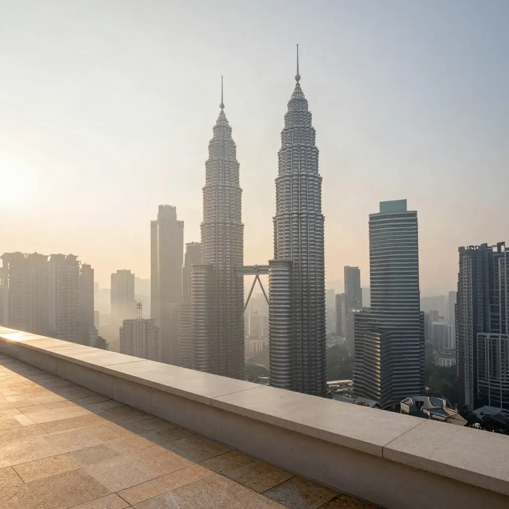 Menara Berkembar Petronas muncul di jerebu pagi Kuala Lumpur.