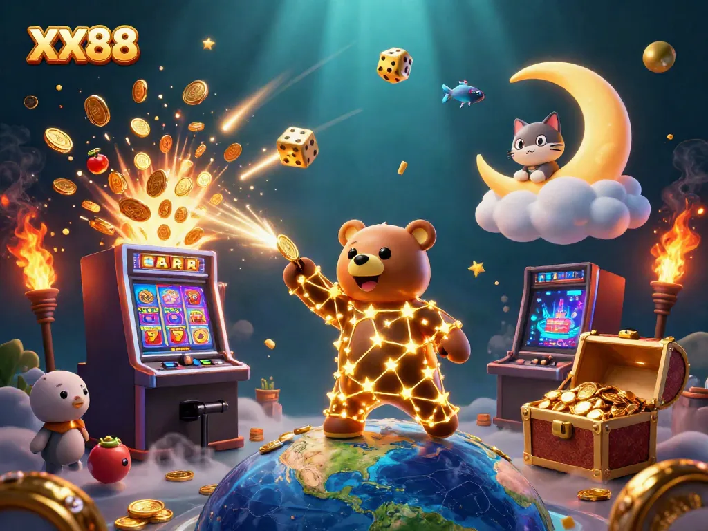 Experience the thrilling adventure at XX88 with this vibrant 3D illustration showcasing jackpot celebrations and exciting gameplay.