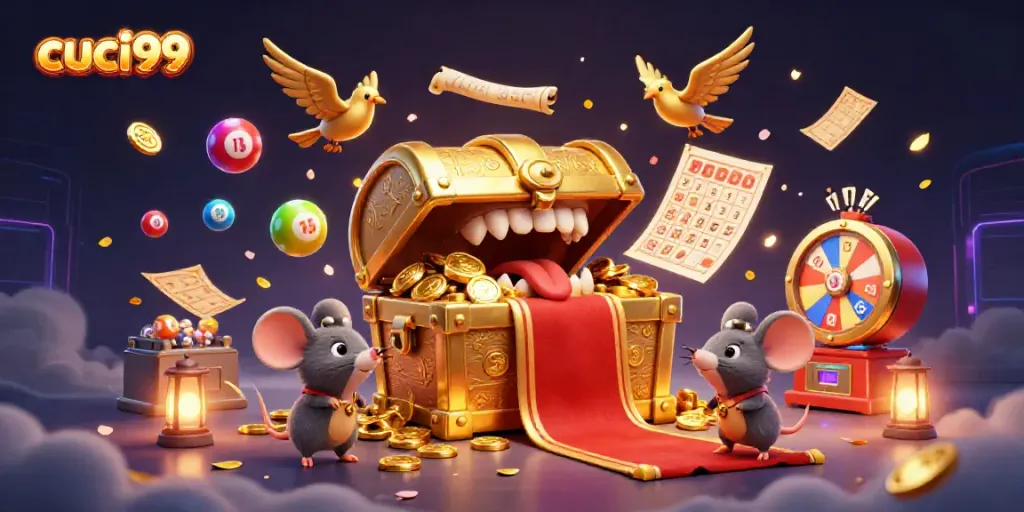 Experience thrilling gameplay at cuci99 with vibrant lottery balls and a treasure chest lure.