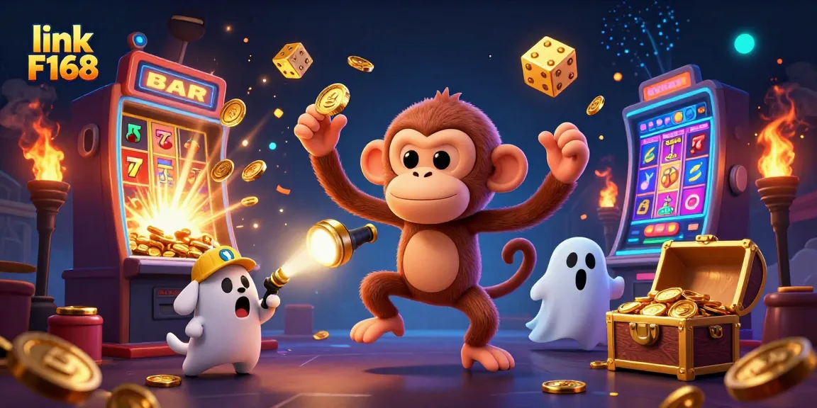 Experience thrilling action in link F168 with a lively haunted casino scene featuring gold coins and games.