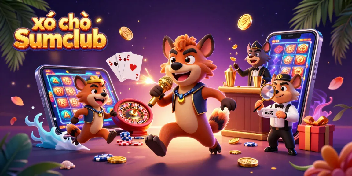 Experience the excitement of xổ số Sumclub with a lively casino scene featuring hyena characters.