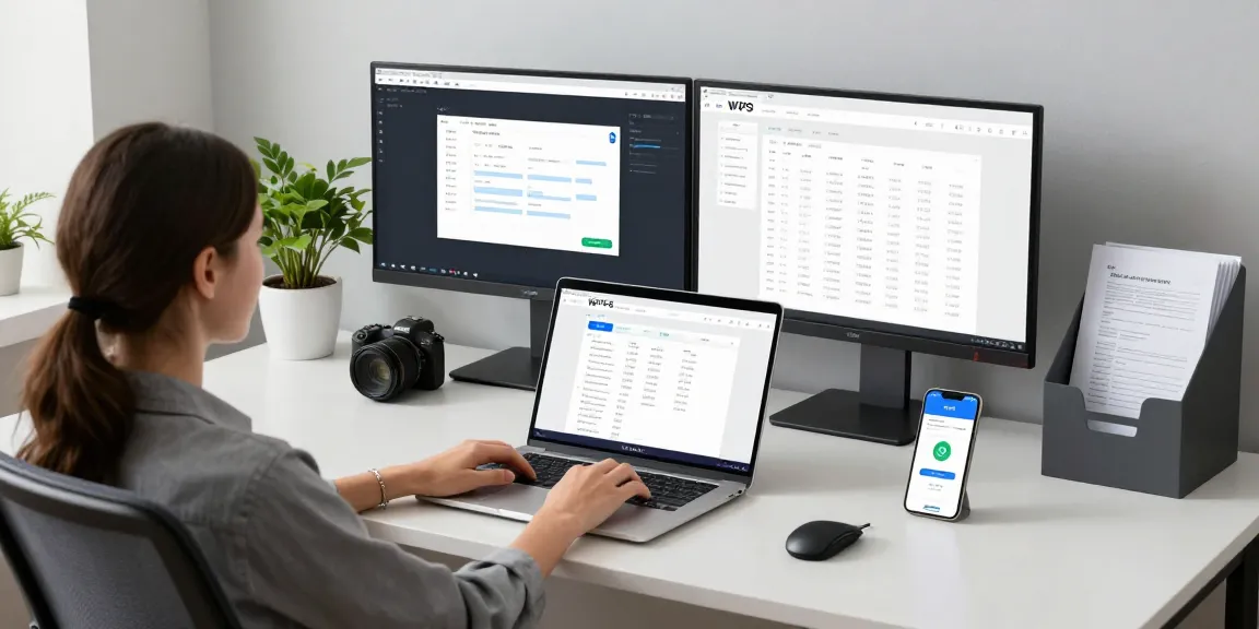 Dynamic workspace using the WPS Official Website for document and spreadsheet editing in a modern office setting.
