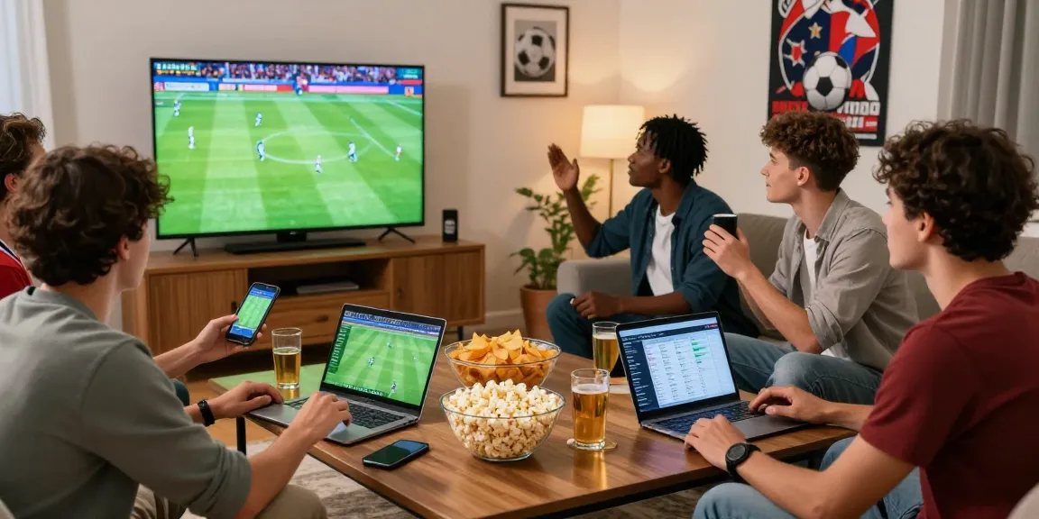 Exciting football betting Malaysia scene with friends watching a match and engaging in live betting activities.